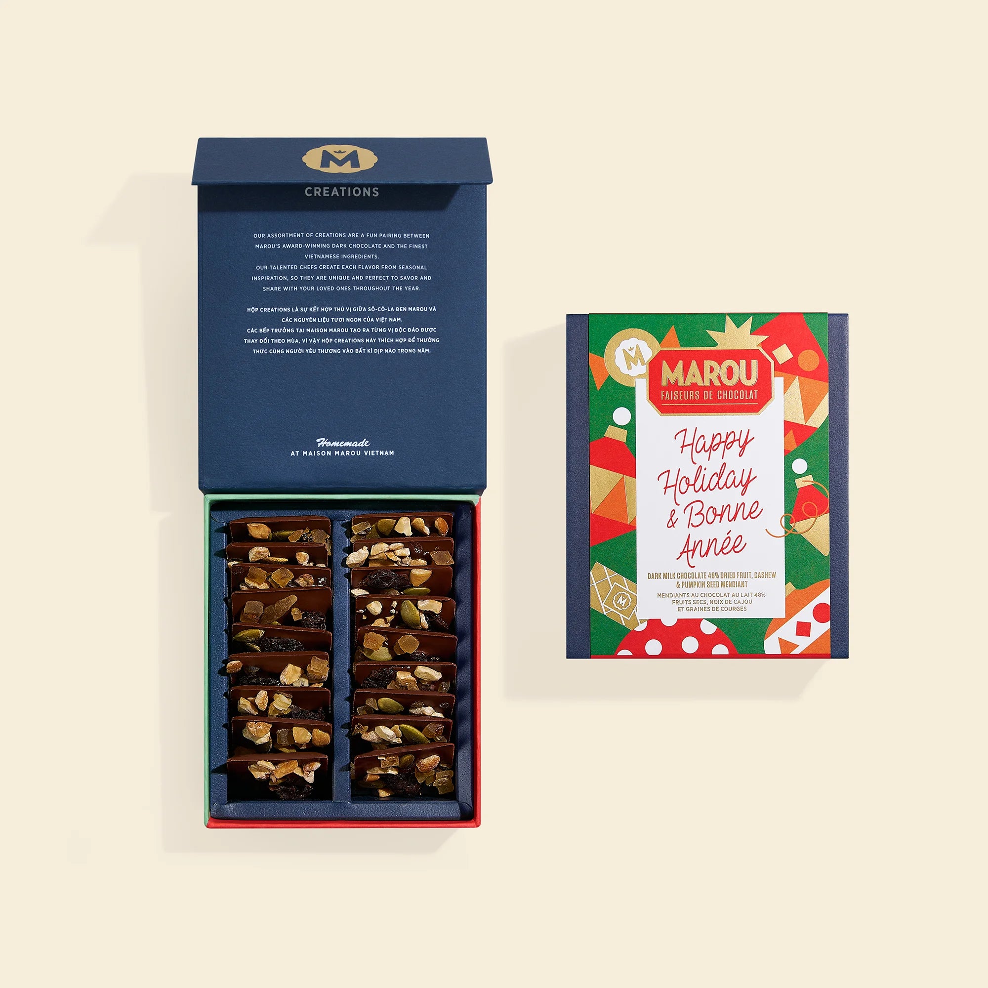 Dried Fruits, Cashew & Pumpkin Seed Mendiants 48% Milk Chocolate – Christmas Edition