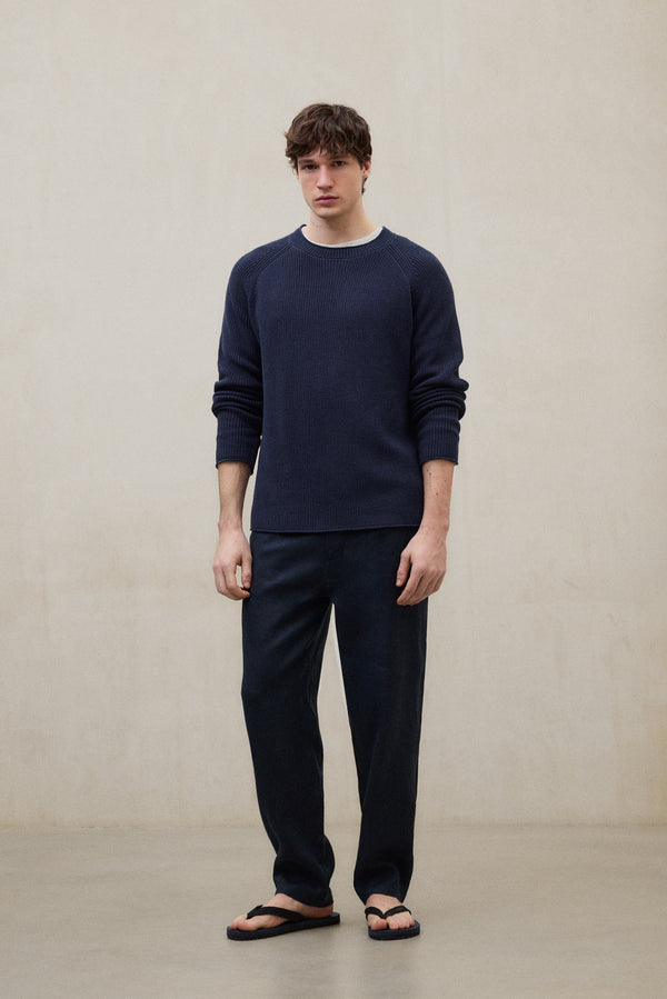 PANTALONES DE LINO ETHIWIN AZUL MARINO