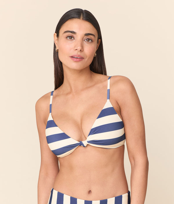 The Santorini Bikini Top - Eco Nylon - Deep Cobalt Wide Stripe