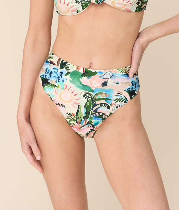 The 90s High Waist Bikini Bottom - Eco Nylon - Watercolor Landscape
