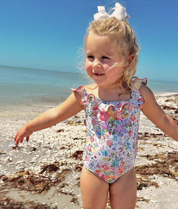 The Girls' Ruffle Square-Neck One Piece - Bouquet Parade