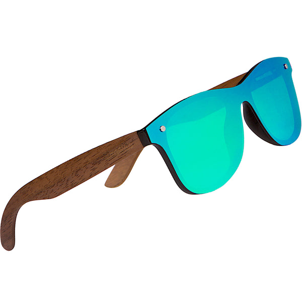 Walnut Wood Sunglasses with Flat Green Mirror Polarized Lens