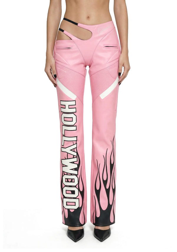 Hollywood Asymmetrical Moto Trousers - Pink