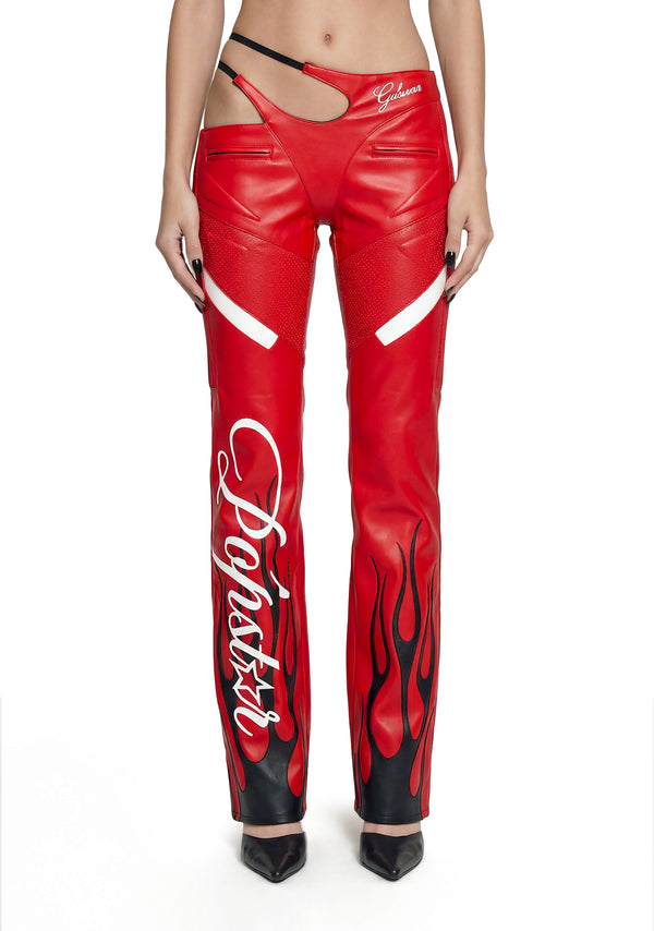 Hollywood Asymmetrical Moto Trousers - Red