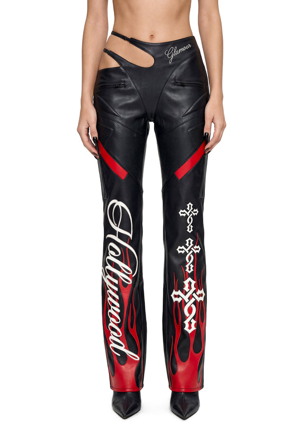 Hollywood Asymmetrical Moto Trousers - Black