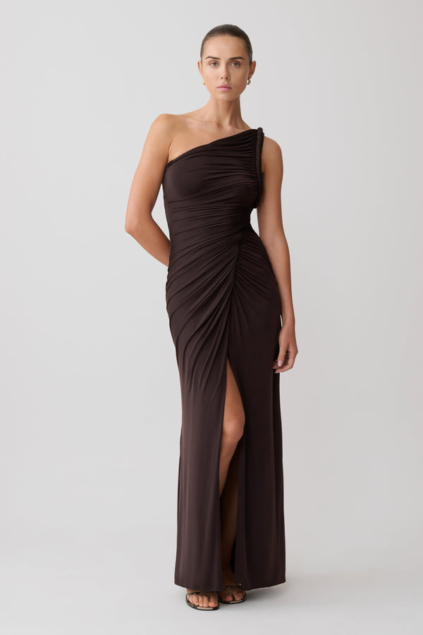 Ryn Twisted One Shoulder Maxi Dress - Dark Chocolate