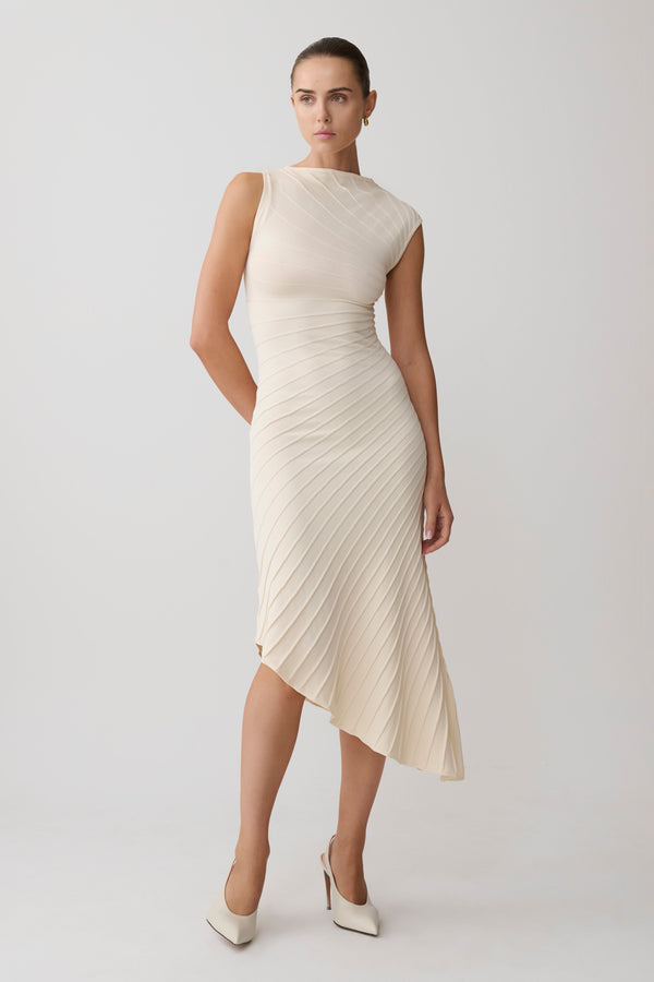 Milasandra Pleated Knit Dress - Ivory