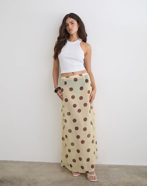 Surina Maxi Skirt in Yellow with Irregular Polka Brown