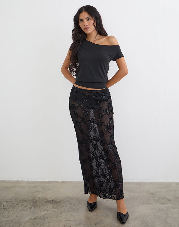 Alphia Maxi Skirt in Sequin Knit Black