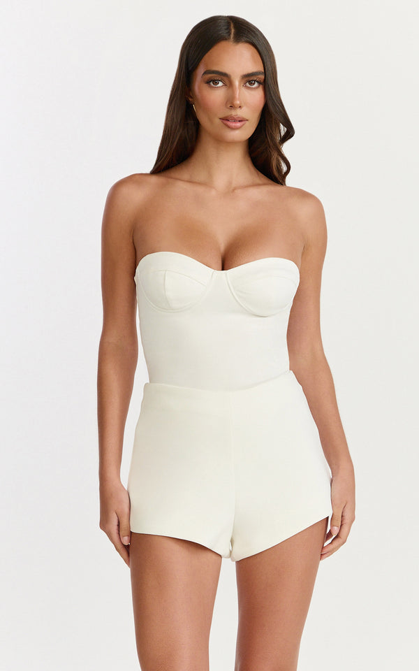 Wenalyn Bodysuit - Removable Straps Balconette High Leg Bodysuit in Cream
