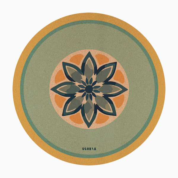 Blue Petals Round Cork Yoga Mat | Multi-use | 53" dia