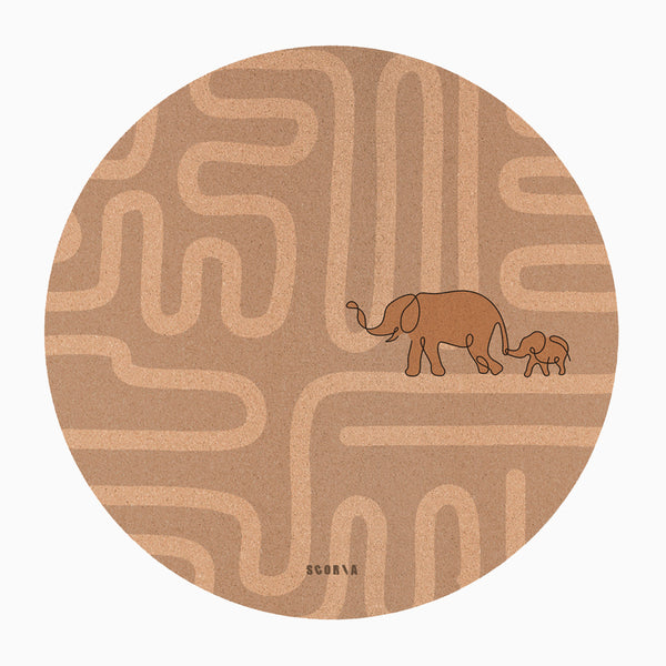 Elephant Walk Round Baby Mat - Cork Yoga Mat | Play & Stretch | 47" dia