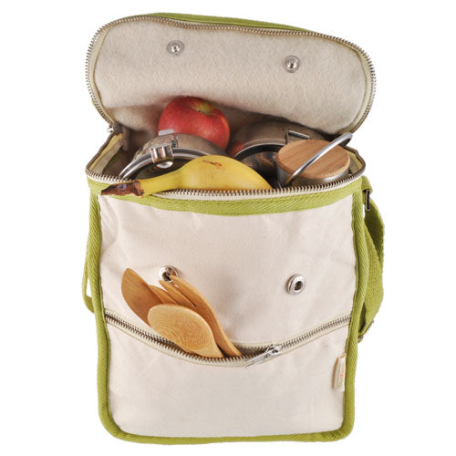 Wool Insulated Organic Cotton Lunch Bag - Olive Trim